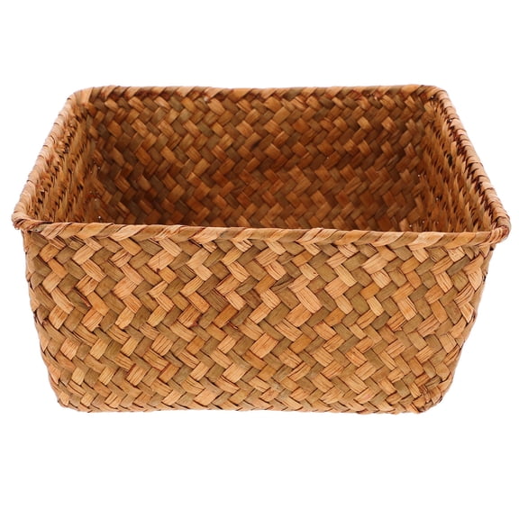 OULII Khaki Seagrass Storage Basket with Stylish Design for Kitchen and Desktop Use