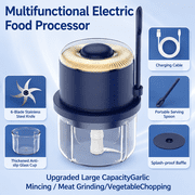 OUMASK 350ml Rechargeable Food Chopper   6-Blade Glass Cup for Garlic, Meat, Ginger, Onion & Baby Food