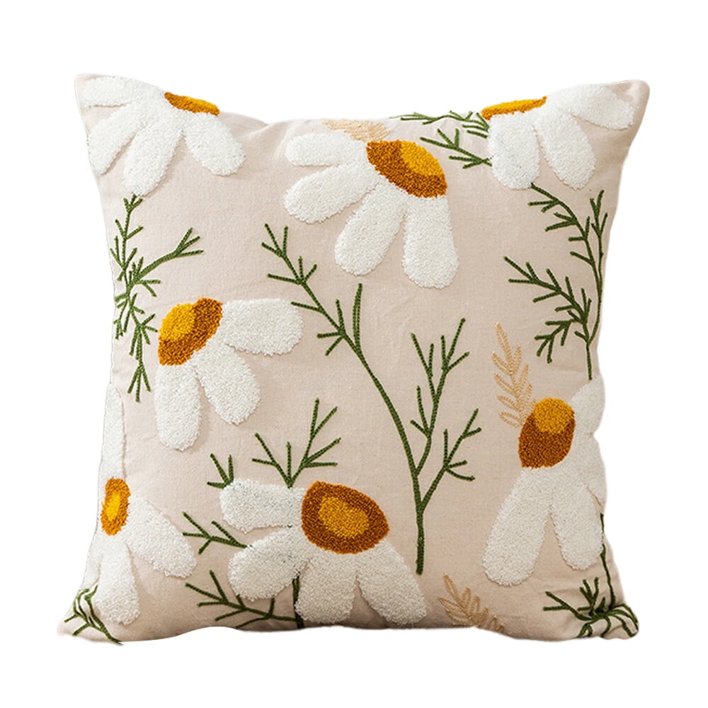 OUNAMIO 2Pack Embroidered Boho Pillow Cover, 18x18, Floral & Leaves