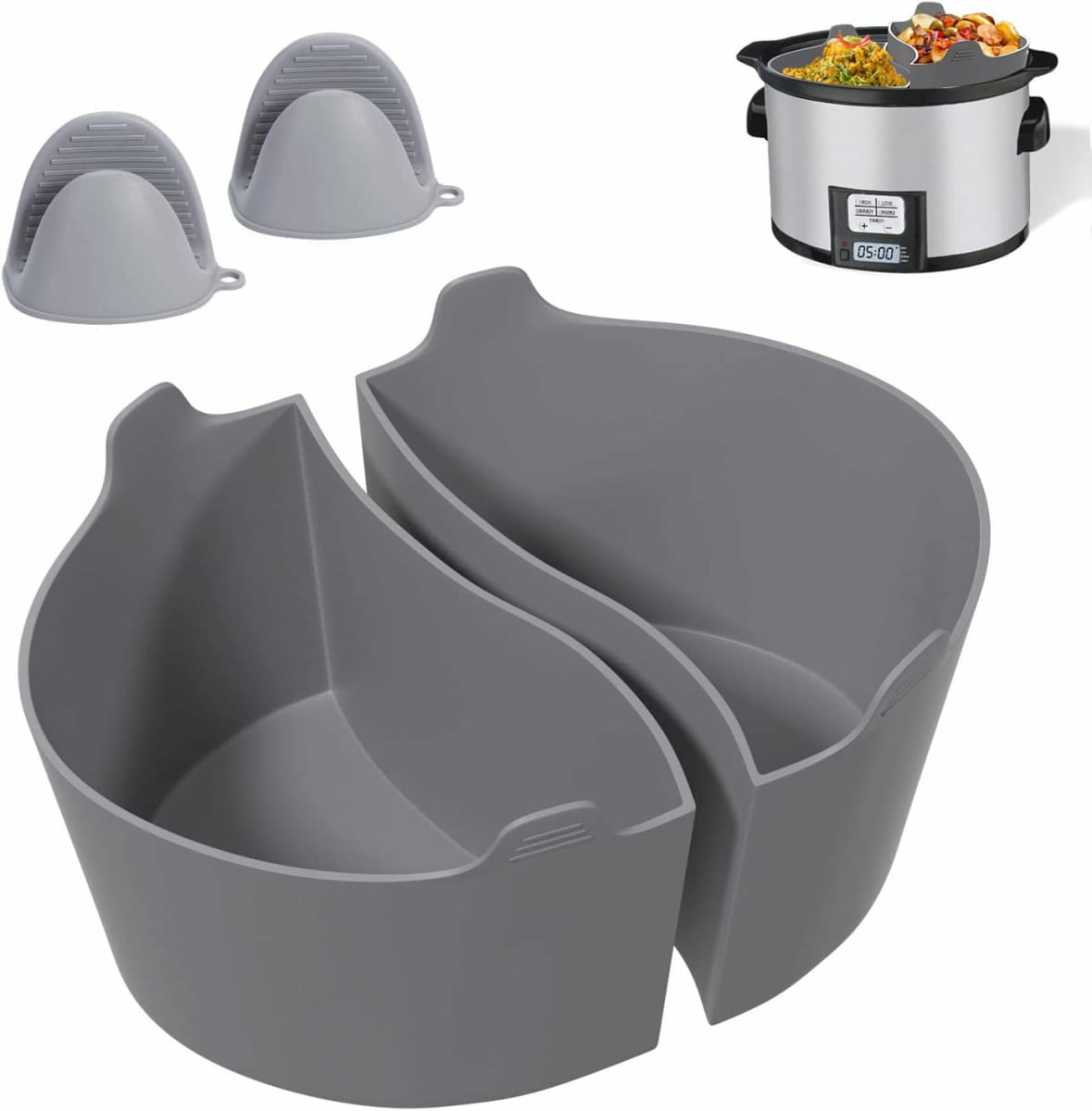 OUNAMIO 2 in 1 Silicone Slow Cooker Liners, Reusable Crock Pot Divider Liners Fit 68 Quarts Pot