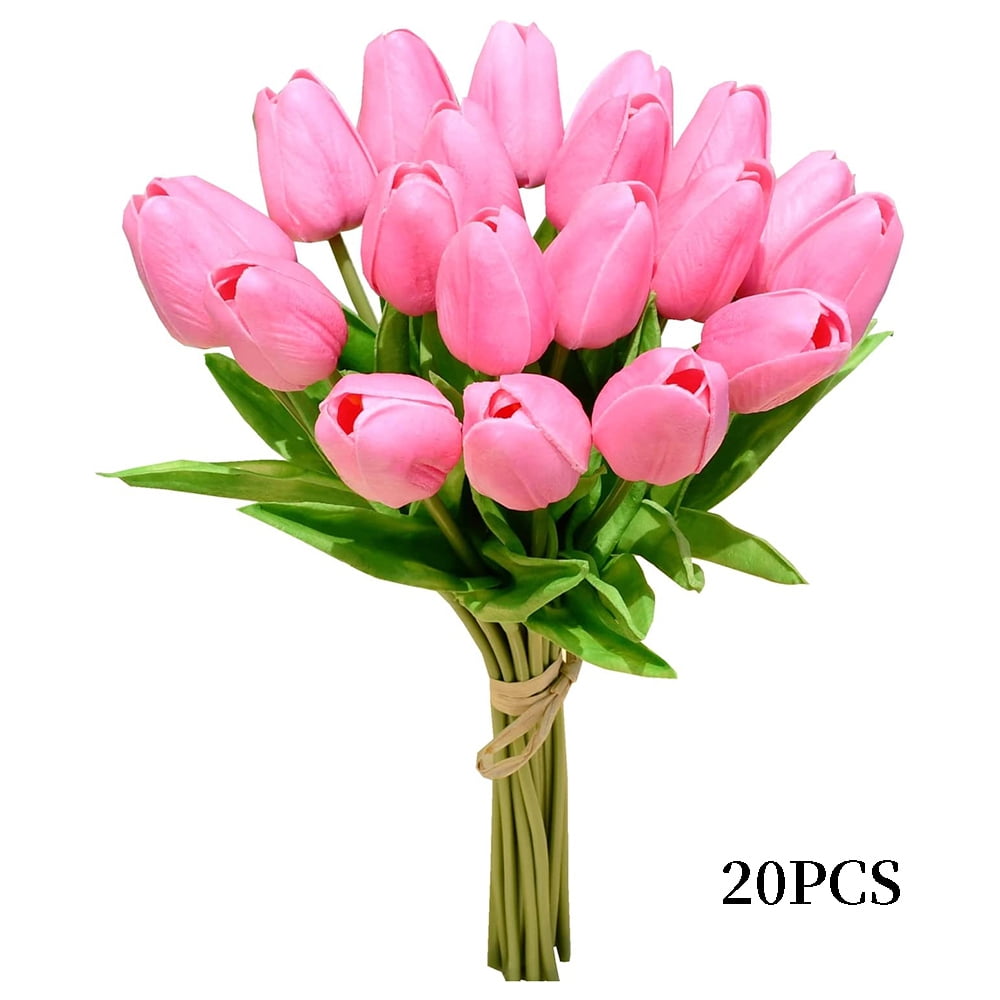 OUNAMIO 20pcs Artificial Tulip Flowers with Soft Latex Materials, for