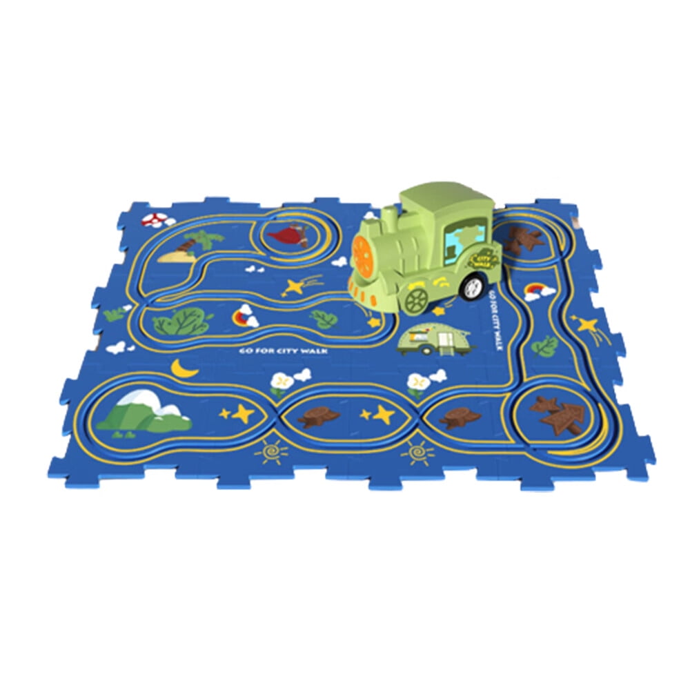 OUNAMIO DIY Electric Trolley, Road Jigsaw Puzzle, Car Track Floor