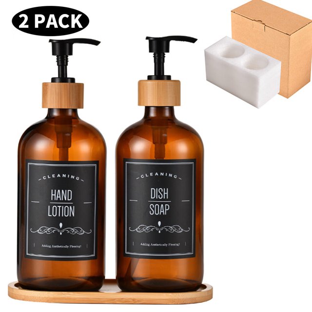 OUNAMIO Dish Soap Dispenser with Pumps and Bamboo Tray Hand Soap