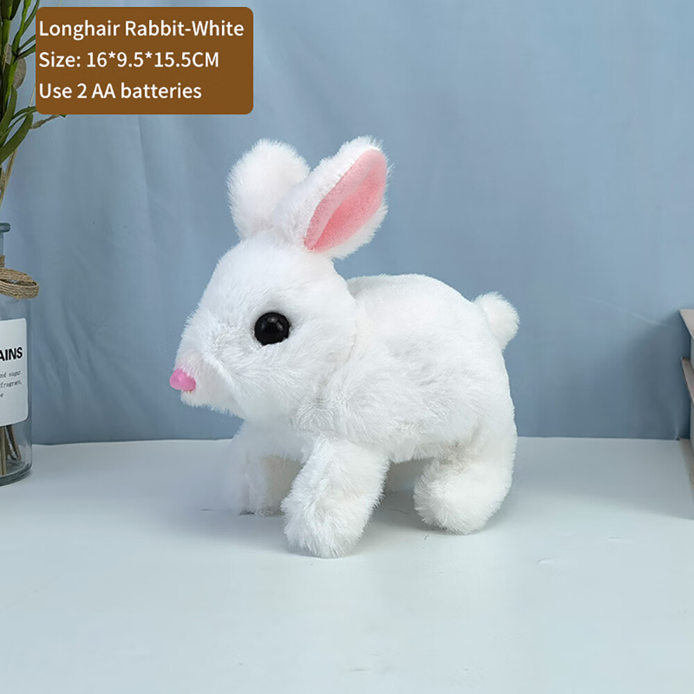 OUNAMIO Plush Bunny Rabbit Pet Electronic Toy White, Walking, Hopping