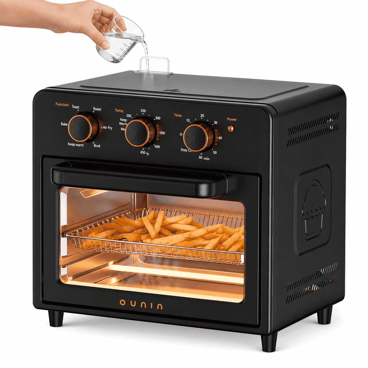 OUNIN Air Fryer Toaster Oven with Steam Infusion – 12.6QT Compact, Countertop, Fast Preheat with Bake, Toast, Roast, Broil and Warm Options