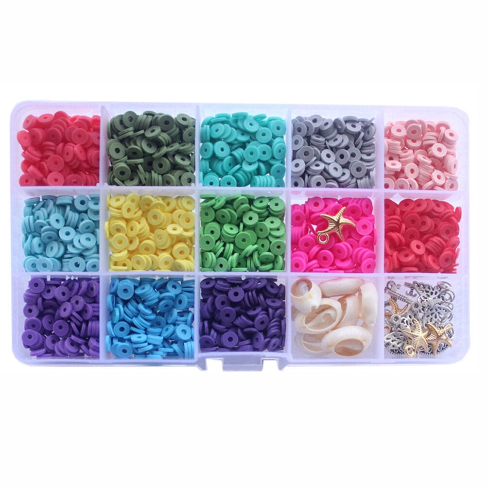 DIY Polymer Clay Beads Kit, 6mm 20 Colors Flat Round Spacer Beads with  Pendant Charms Set and 4 Roll Elastic Strings for Diy Jewelry Making  Bracelets Necklace 