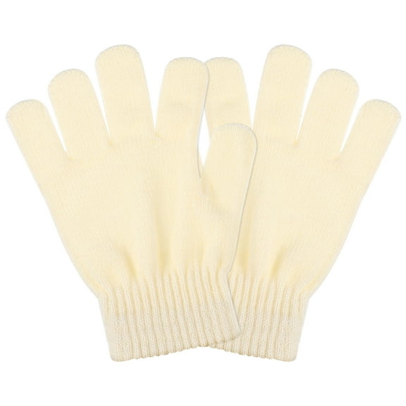 OUNONA 1Pair Knitted Beige Five Finger Warm Winter Gloves Easy Care Outdoor Use