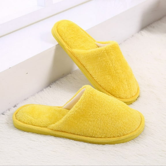 OUNONA 1 Pair Cozy Warm Plush Slippers Men Women Winter Indoor Home Ciabatte Household Shoes Size 37-38 (Yellow)