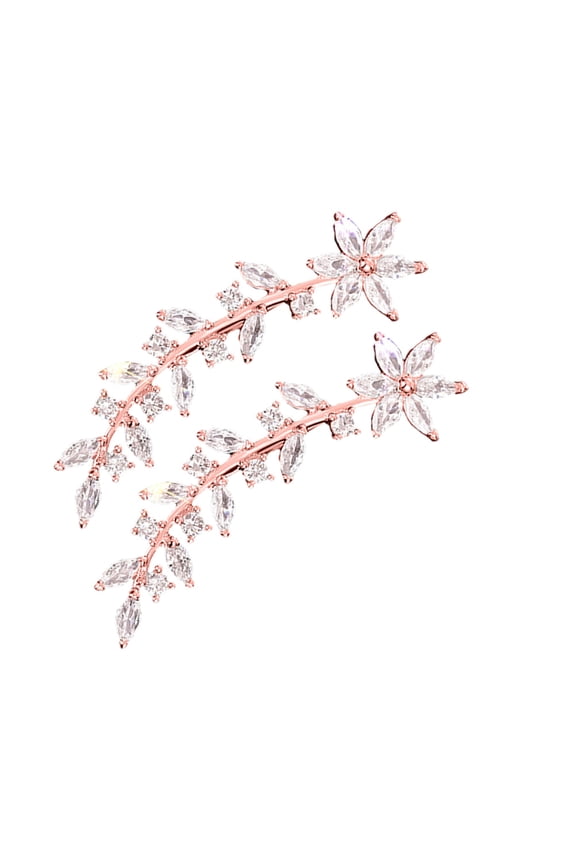 1 Pair Earring Crawler Rhinestones Leaf and Flower Women Earrings Minimalist Ear Crawler
