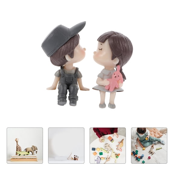 OUNONA 1 Pair Grey PVC Adorable Couple Statues Lovers Figurines Decoration For Car Decor