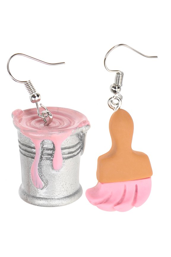 1 Pair Paint Brush and Paint Bucket Earrings for Women, Unique Asymmetrical Artistic Ear Jewelry Accessories