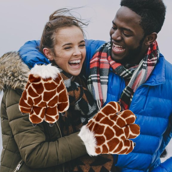 OUNONA 1 Pair Paw Gloves Brown Plush Furry Design Cosplay Accessory for Parties