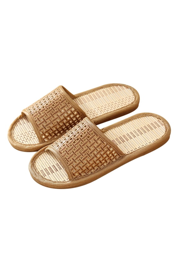 CATIEBYE 1Pair Natural Rattan Slippers with PVC Material for Home and Beach