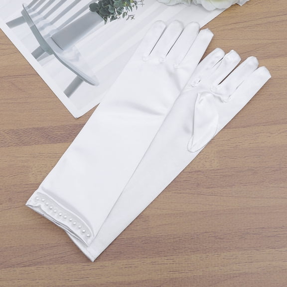 OUNONA Girls Satin Baptism Gloves, 1 Pair Elegant Decorative Gloves for Special Ceremonies, Formal Events, and Occasions