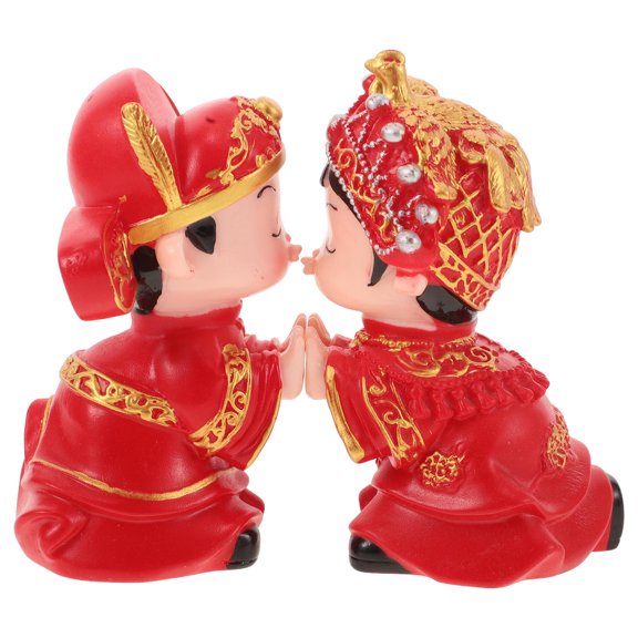 OUNONA 1 Pair of Couples Doll Wedding Cake Ornaments Red Plastic Figurines Decor for Home Decorating