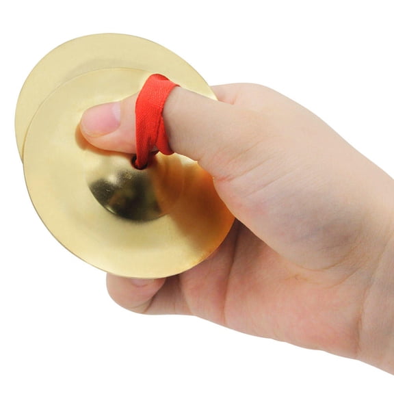 OUNONA 1 Pair of Mini Finger Cymbals Musical Percussion Rhythm Maker Finger Zills for Dancer Evening Party (Golden)