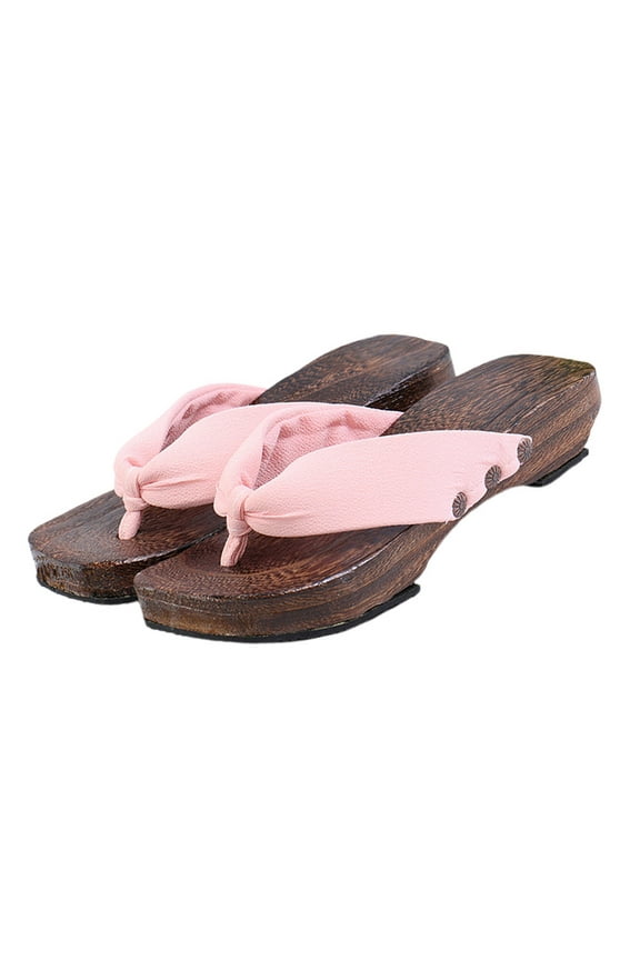 1 Pair of Wooden Clogs High Heel Sandals Pink Fabric and Rubber for Women Daily Use