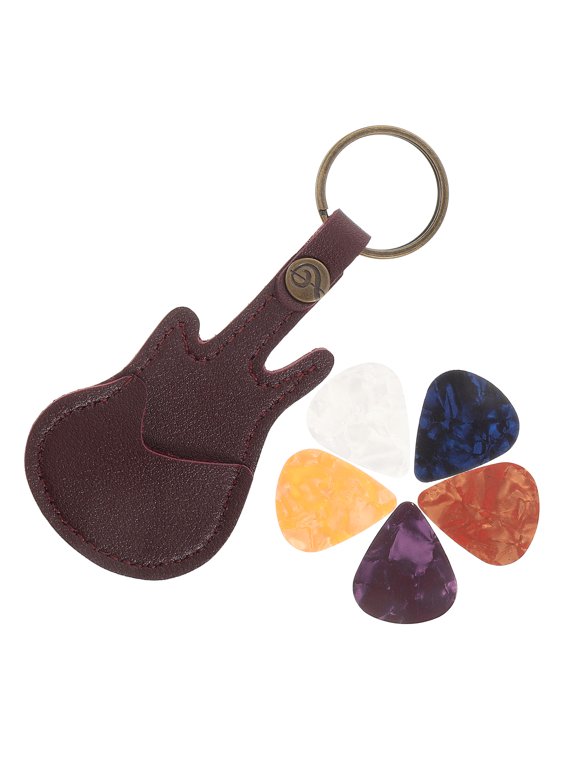 Guitar Pick Pouch Keychain Coffee Copper PU for Daily 1Set