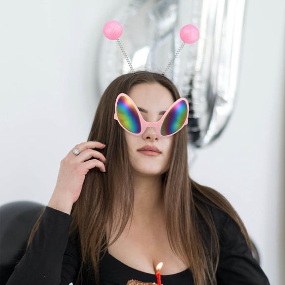OUNONA 1 Set Alien Headband Glasses, Space Costume Accessories Pink