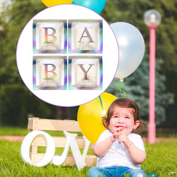 OUNONA 1 Set Baby Shower Party Decoration Silver Square Balloon Box with BABY Letters