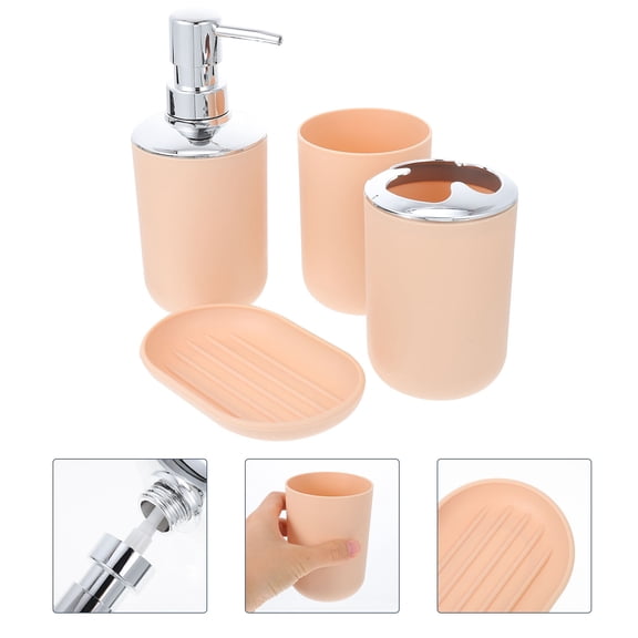 Tineasur 1Set Beige Plastic Bathroom Washing Accessories Kit for Home and Hotel Use Practical and Portable