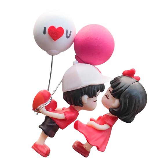 OUNONA Red Couple Figurines Car Dashboard Ornament Set with Romantic Balloons, Car Interior Decoration Accessory