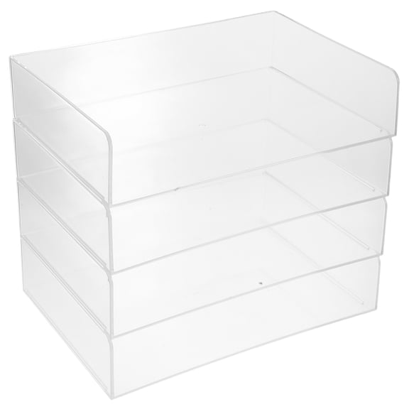 OUNONA 1 Set Clear 4 Layer Acrylic Desk Organizer Stackable Document Tray Office Supplies Transparent File Holder Stacking Trays
