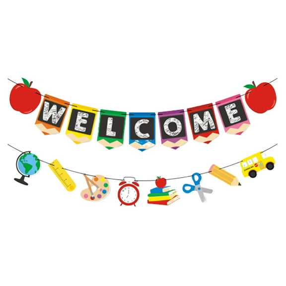 OUNONA Colorful Back to School Banner Hanging Flag Decor for First Day of School Party Supplies and Classroom Decoration