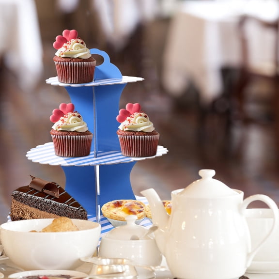 OUNONA 1 Set Cupcake Tower Stand Blue Paper Rustic Style Dessert Holding for Party Hosts