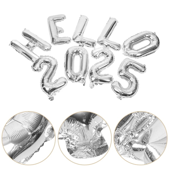 OUNONA 1Set Party Balloons Plated Silver 2025 New Year Aluminum Film Decoration for Festive Events