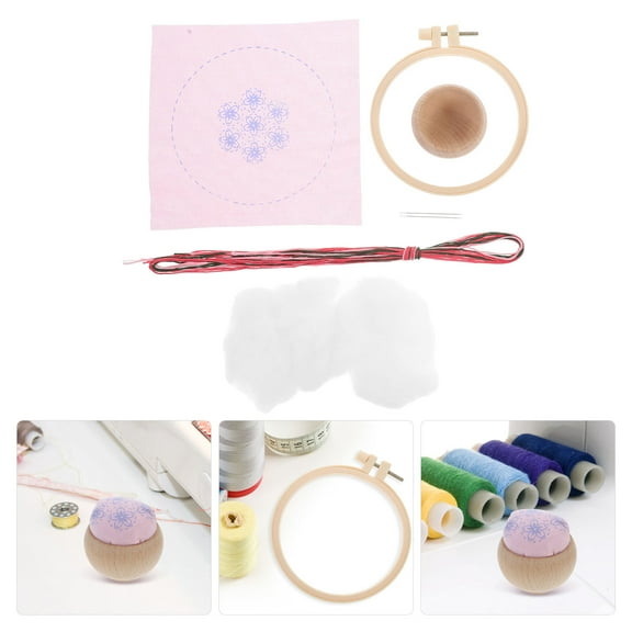 OUNONA Compact Needle Cushion with Embroidery Kit Beginners Reliable Materials Red Color Portable Design