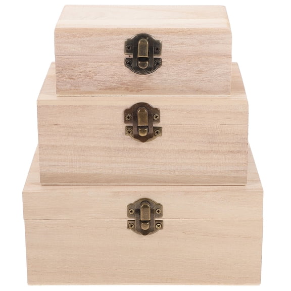 OUNONA Unfinished Lock Case Beige Wood Material for Daily Gadgets 1Set