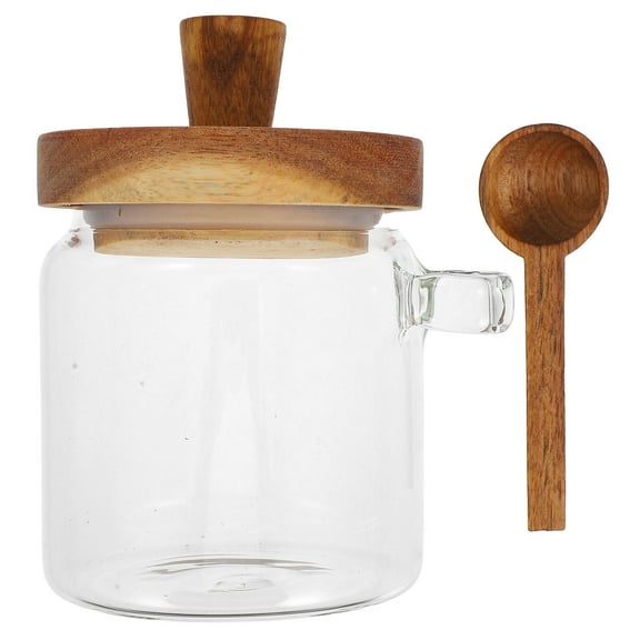 OUNONA 1 Set Glass Honey Container with Mini Dipper Stick Retro Style Honey Pot and Glass Dipper for Household Use