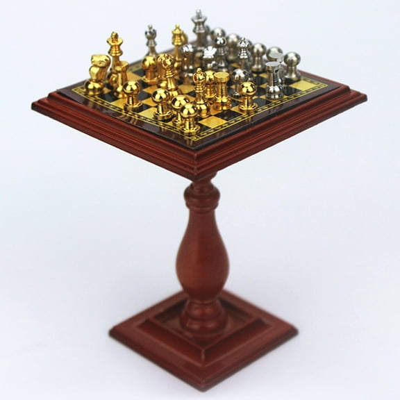 WEAVILUX Brown Alloy Chess Board Model Set 1 Set Compact 2.4x1.9x1.9in Portable Game Accessory