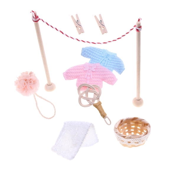 OUNONA 1 Set Miniature Laundry Set Tiny Clothesline Model With Dusting Brush For Dollhouse Laundry Accessories Long-Lasting Mini Clothesline Set