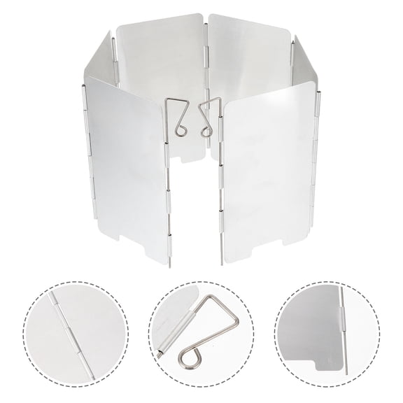 OUNONA 1Set Aluminum Alloy Outdoor Folding Windshield Wind Screen for Camping Stove Burner Plated Silver