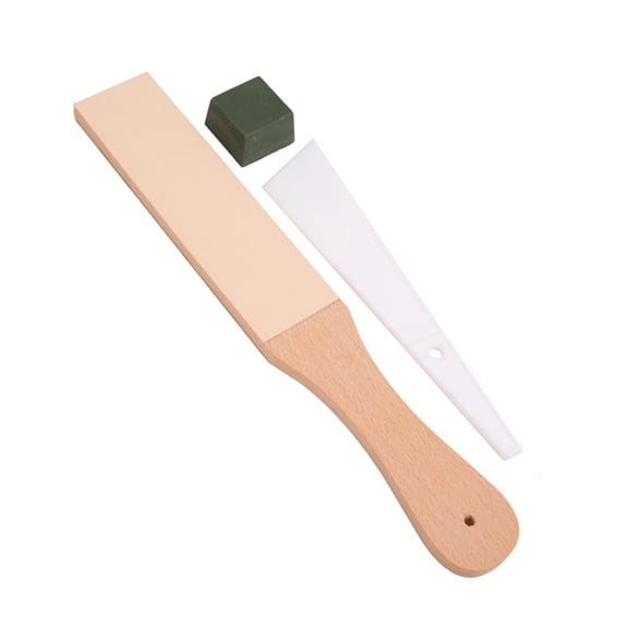 OUNONA Leather Sharpener Board Polishing Strop with Wooden Handle for Tools and Razors Assorted Color 1 Set