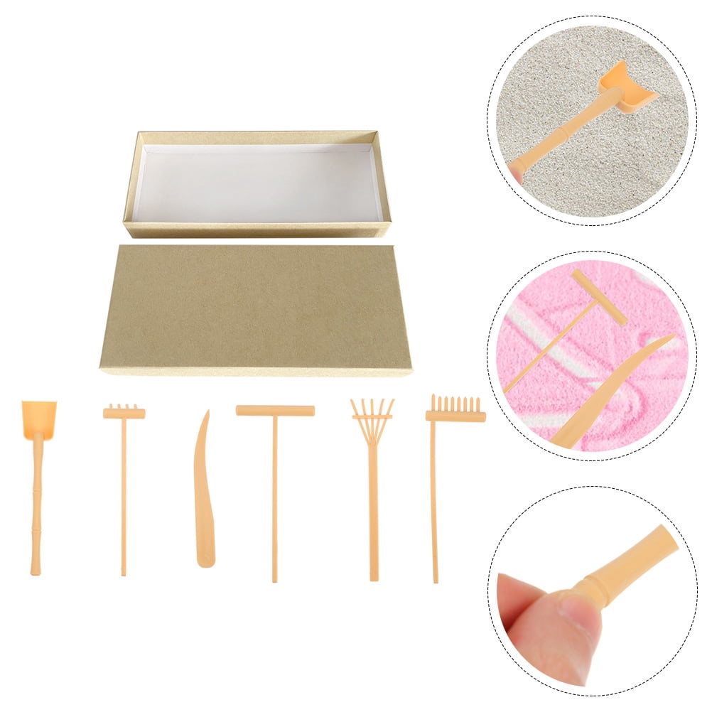 OUNONA Yellow Mini Zen Garden Rake Set for Desk with Smooth Handles ...