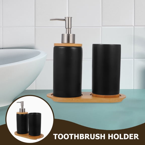 OUNONA 1 Set of Bathroom Accessories Set Black Bamboo Soap Dispenser Storage for Housewarming