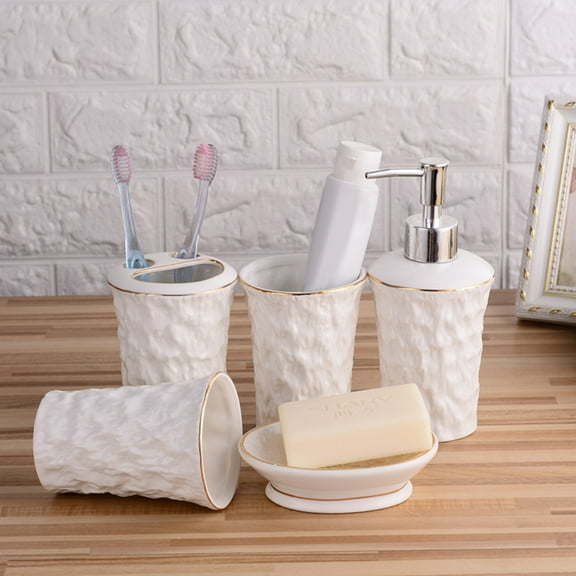 OUNONA 1 Set of Bathroom Soap Dispenser, Toothbrush Cup Soap Tray Ceramic Bathroom Accessories