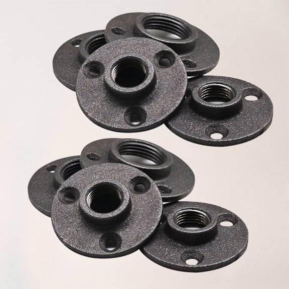 OUNONA  10 Pcs Iron Fittings Threaded Floor Flange Flanges Mounted Black