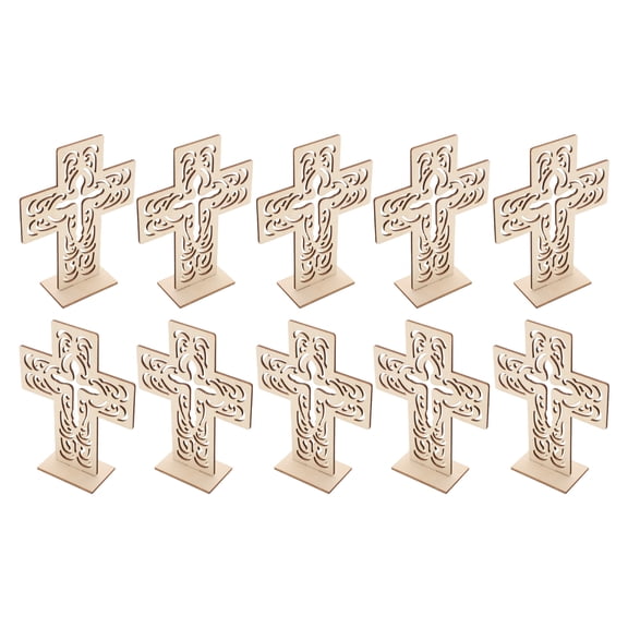 IFANLANDOR Tabletop Wooden Crosses Home Decoration 10Pcs 5.9X4.5X1.6In