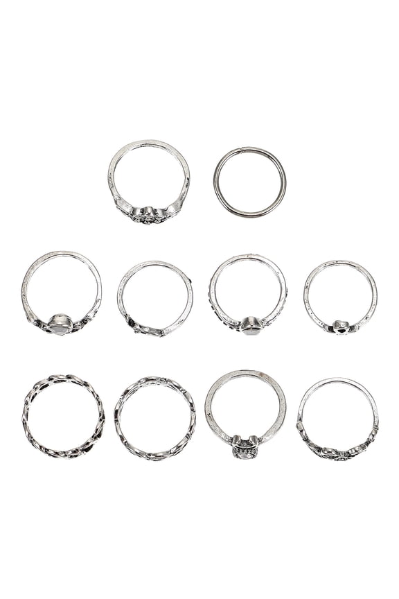 Elegant Retro Silver Alloy Rings for Christmas and Parties 10Pcs