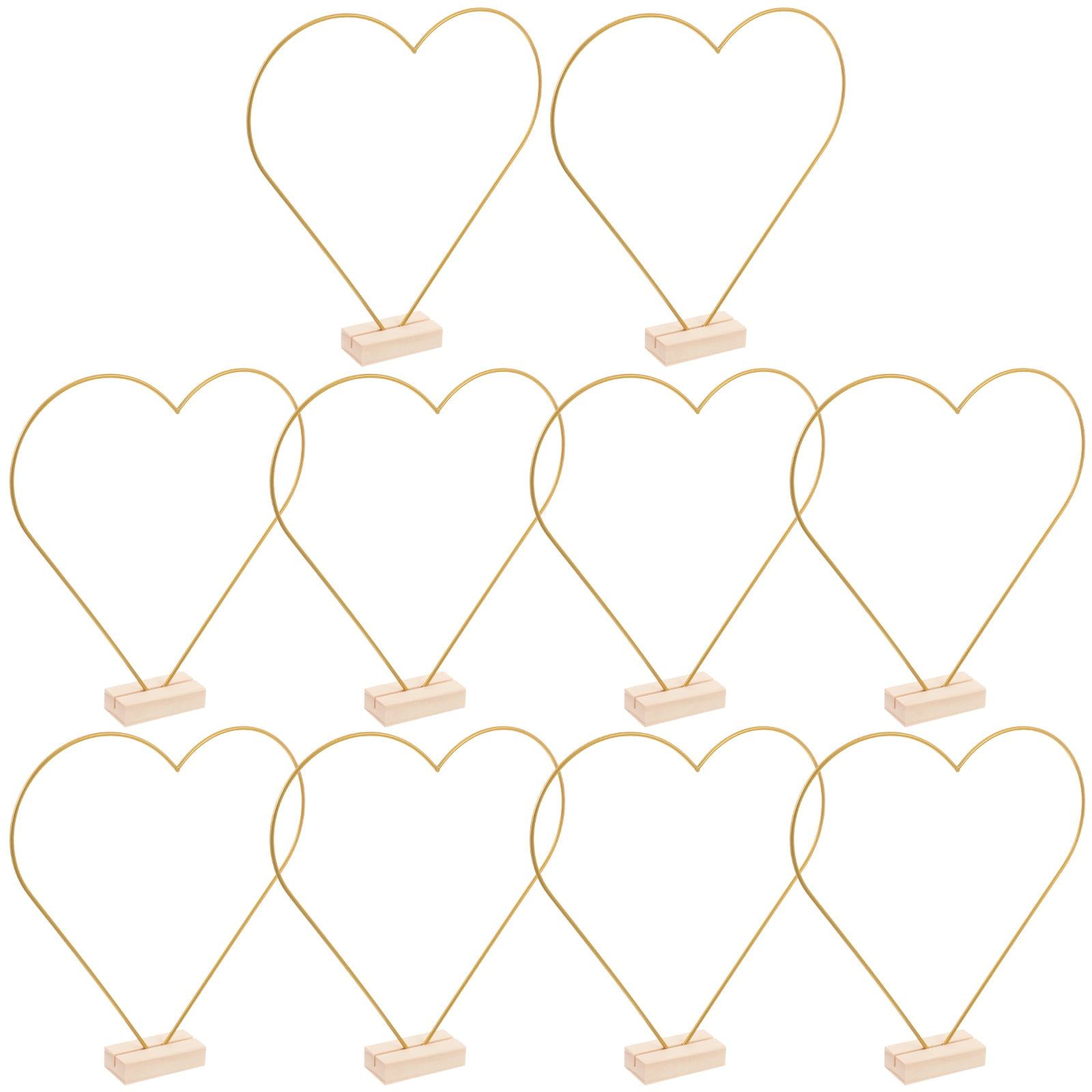 OUNONA 10Sets Golden Metal Floral Hoop with Wooden Base for Wedding Table Decoration and DIY Crafts