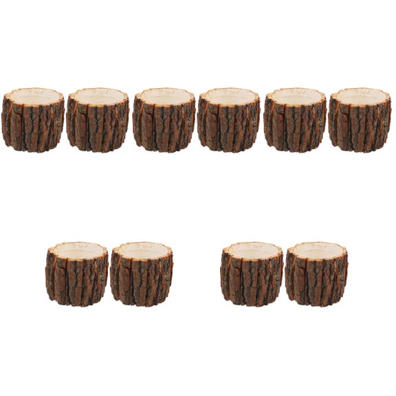 OUNONA 10 pcs    Wooden Flower Vase Succulent Planter Pots Decorative Tree Stump Shape Flower Pot
