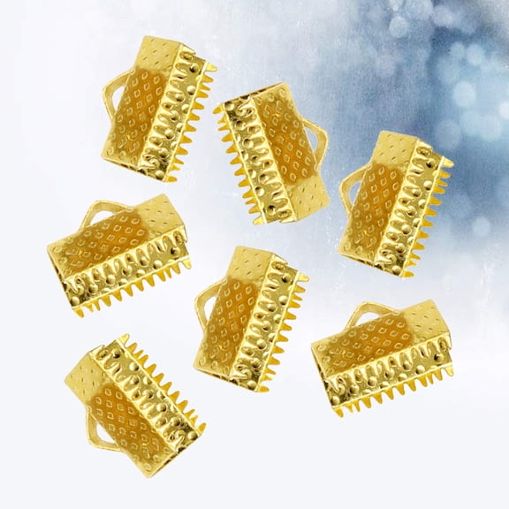 OUNONA 100 PCS Mazi Buckles Fastener Clasps Textured Crimp End Clamps Golden