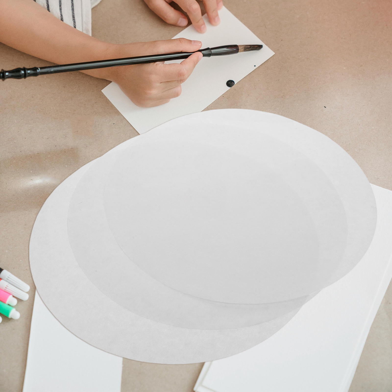 OUNONA 100 Sheets Round Xuan Paper for Chinese Painting Lightweight Blank Rice Paper for Calligraphy Watercolor and Ink Art