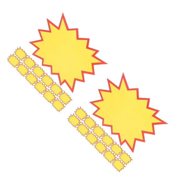 OUNONA 100 pcs Price Signs Burst Star Cutouts Signs Blank Star Shape Retail Sale Tags Burst Paper Signs for Retail Party Favors Yellow