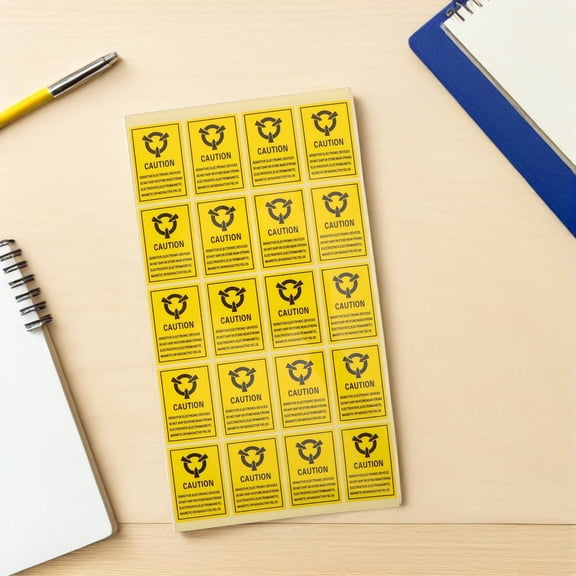 OUNONA 1000Pcs Yellow Clear Electrostatic Warning Stickers Durable Sealing Labels for Electronics