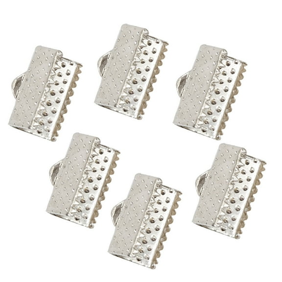 OUNONA 100PCS 2.5CM Metal Plated Ribbon Ends Fastener Clasps Crimp End Clamps Cord Buckles Zipper Clips Jewelry Findings White
